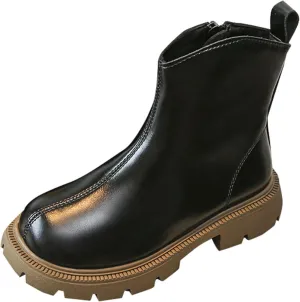 Little Child Leather Ankle Boot Big Kids Warm Side Zipper Warm Side Solid Classic Fashion Water Proof Work Shoes