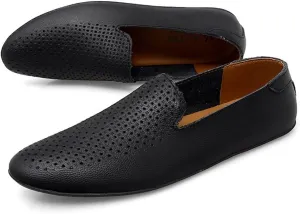 Loafers for Men Genuine Leather Pointed Toe Perforated Breathable Rubber Sole Flexible Slip Resistant Anti-Slip Walking Party Slip-on