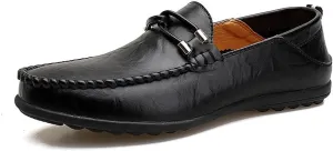Loafers for Men Genuine Leather Round Toe Stitching Details Breathable Penny Loafer Flexible Anti-Slip Lightweight Classic Wedding Slip-ons