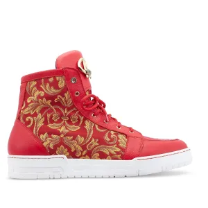 Mauri 8437 Kingpin Men's Shoes Red Exotic Crocodile/ Calf-Skin Leather / Gobelins Fabric Hightop Sneakers (MAS5443)