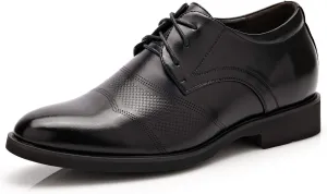 Men??s 2-Inch Elevator Leather Oxford Shoes, 2" Taller Derby Perforated Dress Shoes for Business Meetings Job Interviews Wedding