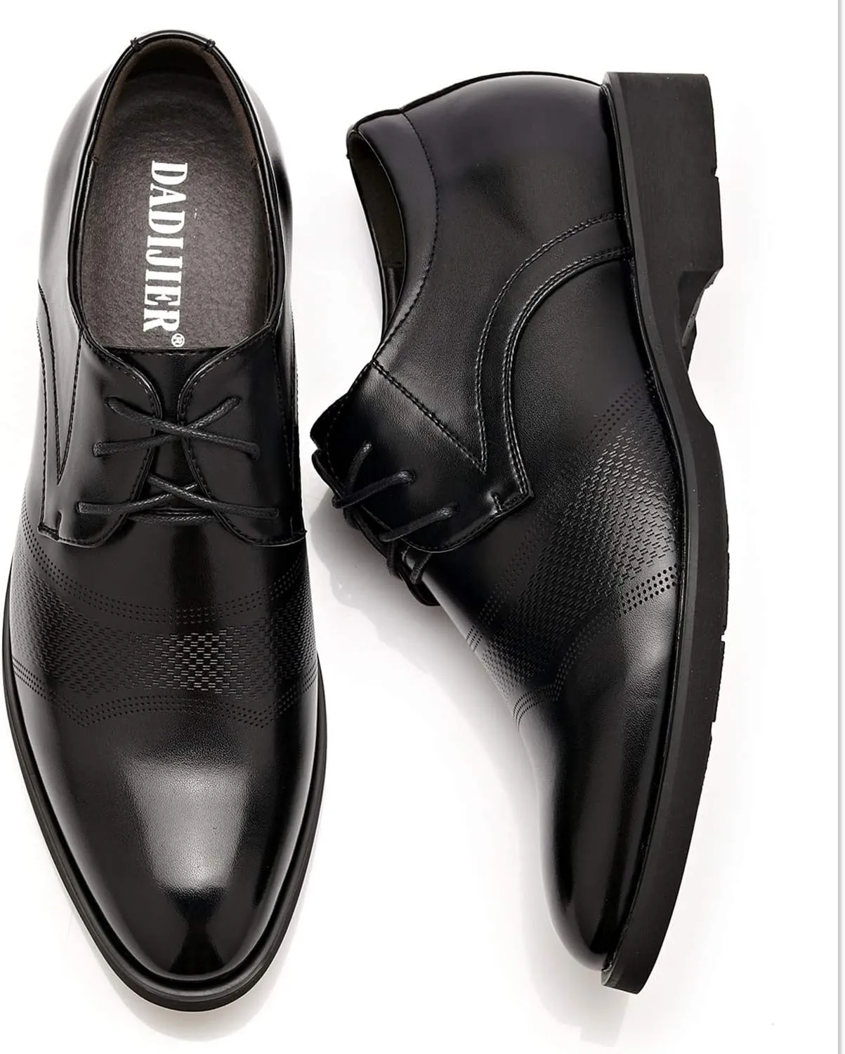 Men??s 2-Inch Elevator Leather Oxford Shoes, 2" Taller Derby Perforated Dress Shoes for Business Meetings Job Interviews Wedding