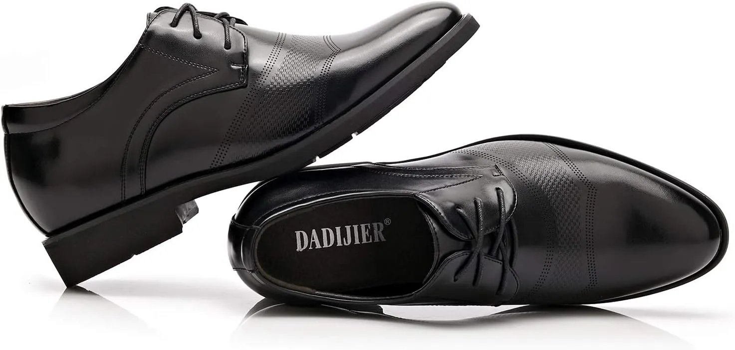 Men??s 2-Inch Elevator Leather Oxford Shoes, 2" Taller Derby Perforated Dress Shoes for Business Meetings Job Interviews Wedding