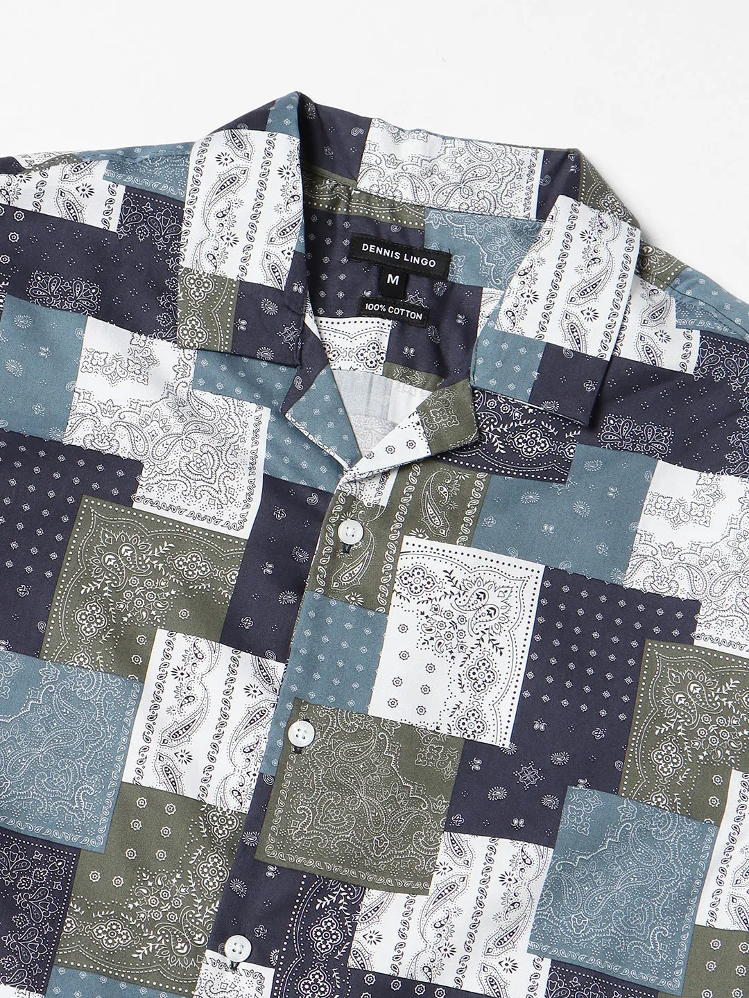 Men's Abstract Printed Cuban Collar Pure Cottton Casual Shirt