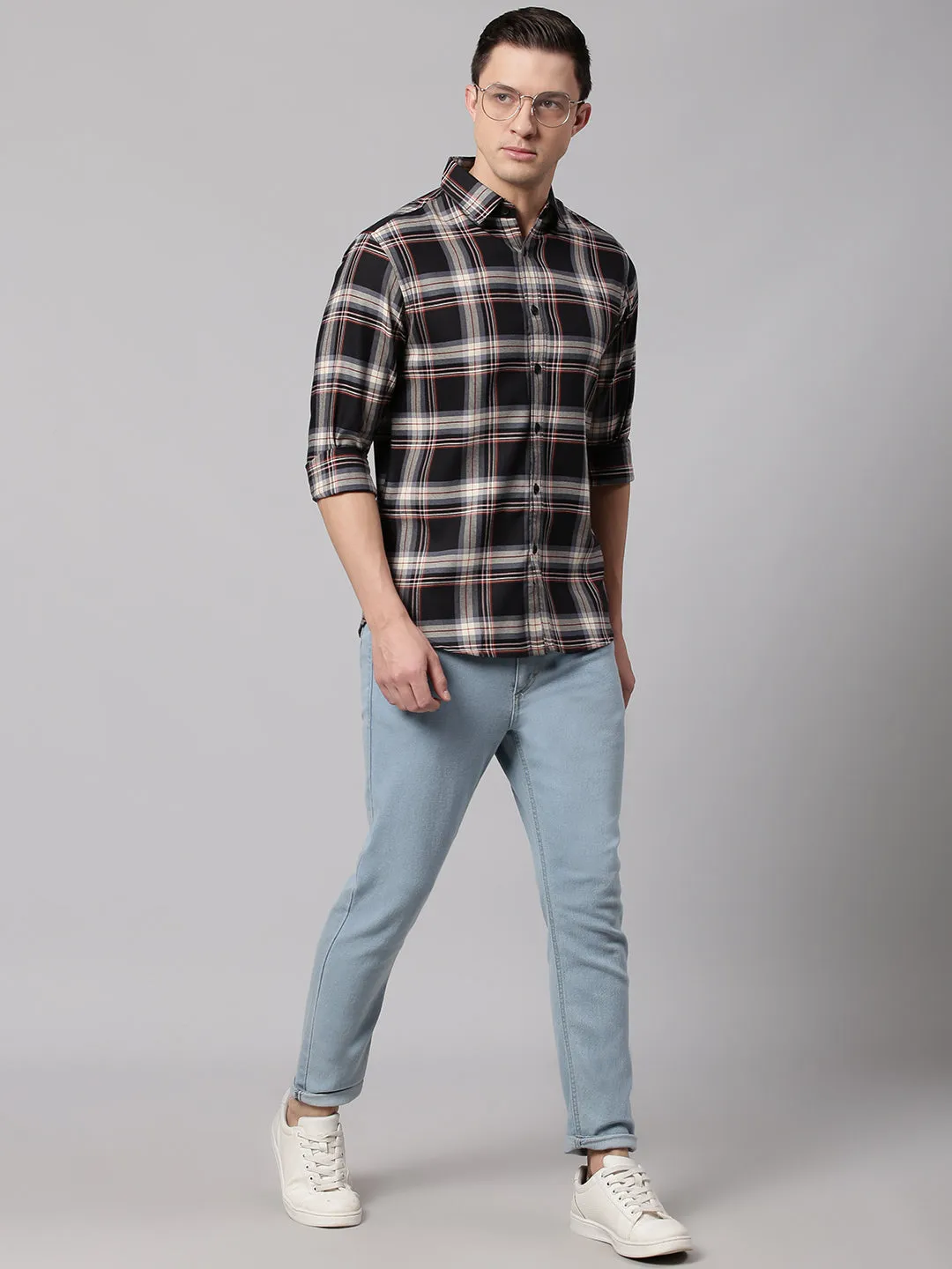 Men's Black Slim Fit Polycotton Casual Shirt