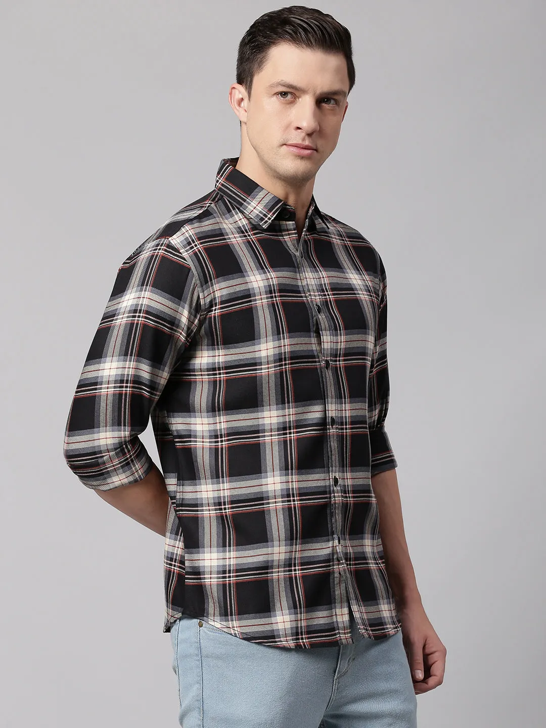 Men's Black Slim Fit Polycotton Casual Shirt