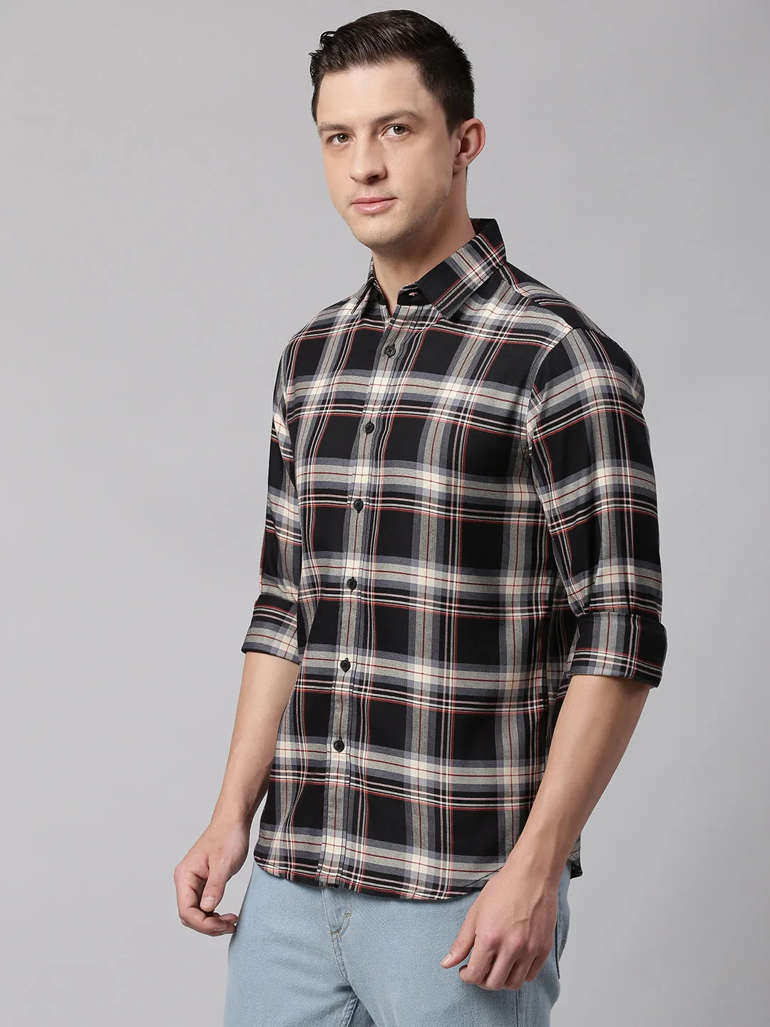 Men's Black Slim Fit Polycotton Casual Shirt