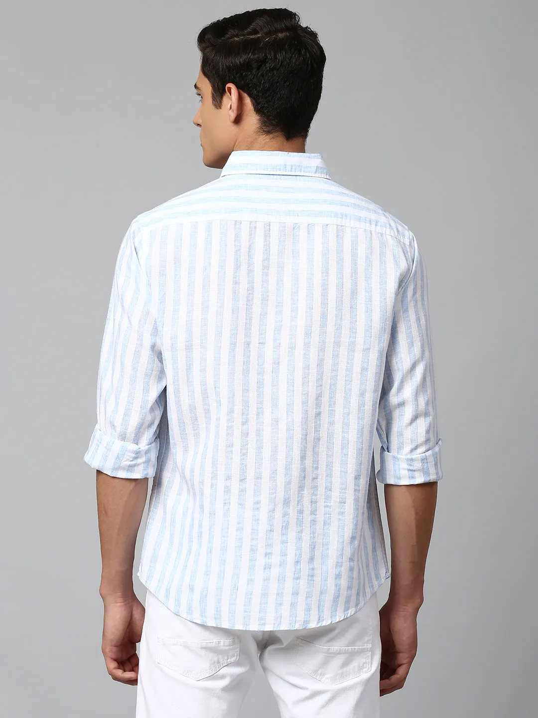 Men's Blue Slim Fit Linen Casual Shirt