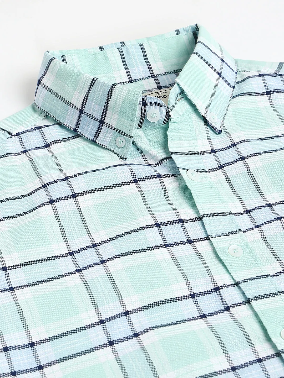 Men's Checkered Green Slim Fit Oxford Cotton Casual Shirt With Button Down Collar & Full Sleeves