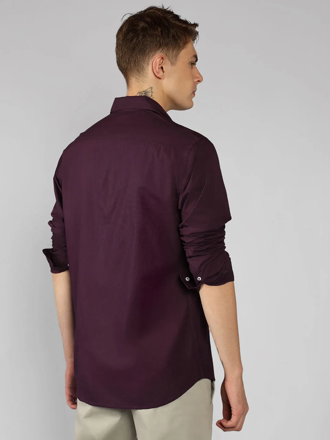 Men's Cotton Purple Solid Casual Shirt