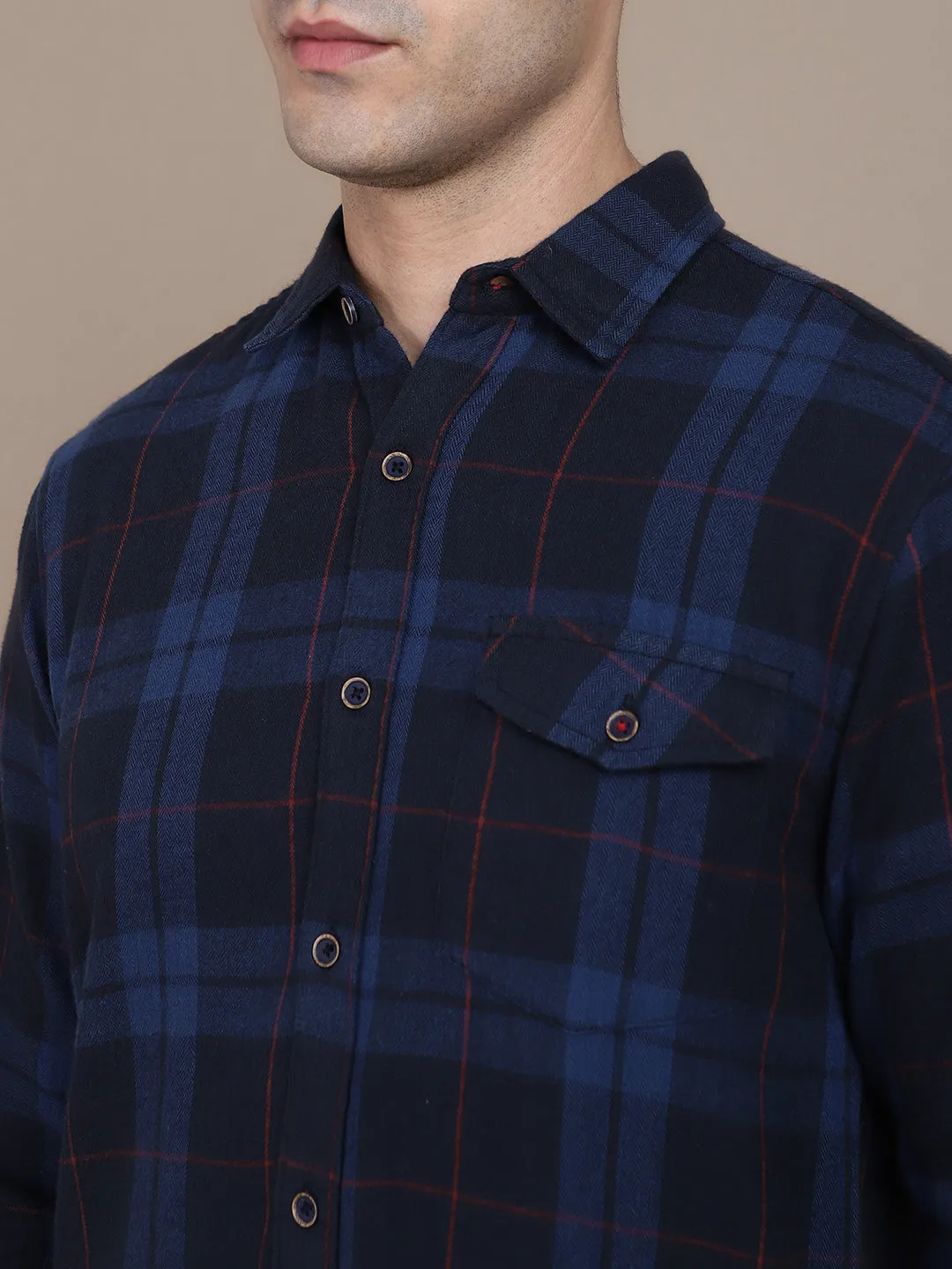 Men's Cuban Collar Regular Fit Print Navy Casual Shirts