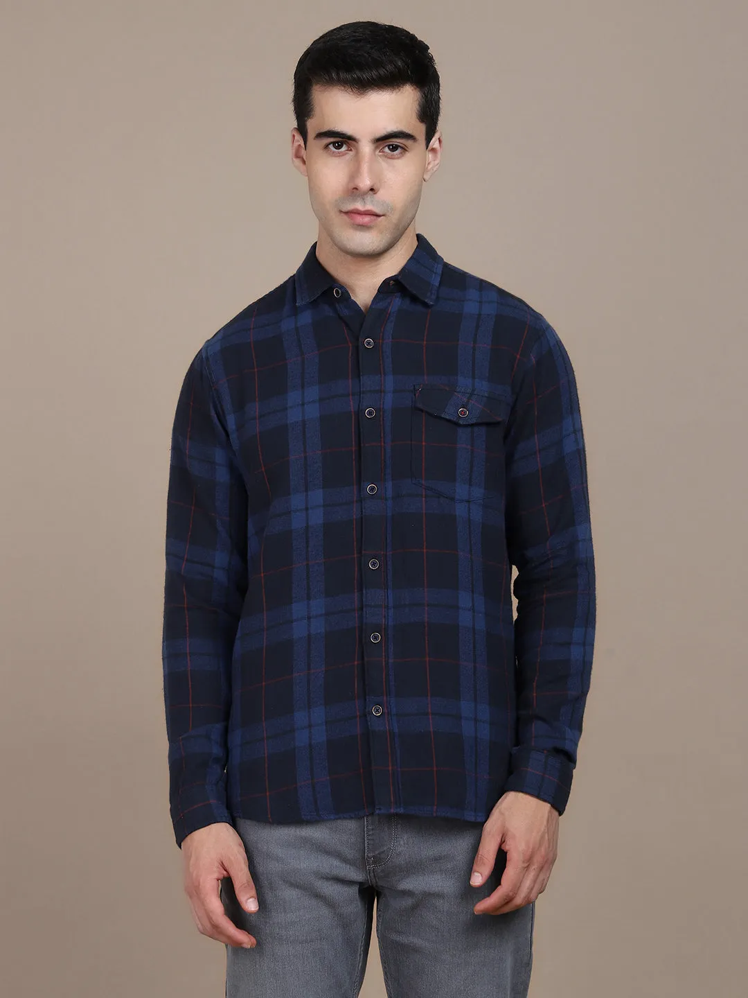 Men's Cuban Collar Regular Fit Print Navy Casual Shirts