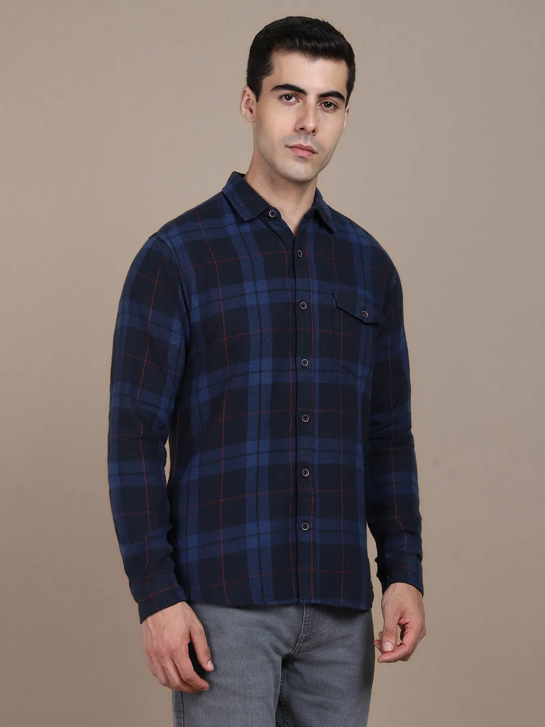 Men's Cuban Collar Regular Fit Print Navy Casual Shirts