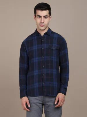 Men's Cuban Collar Regular Fit Print Navy Casual Shirts