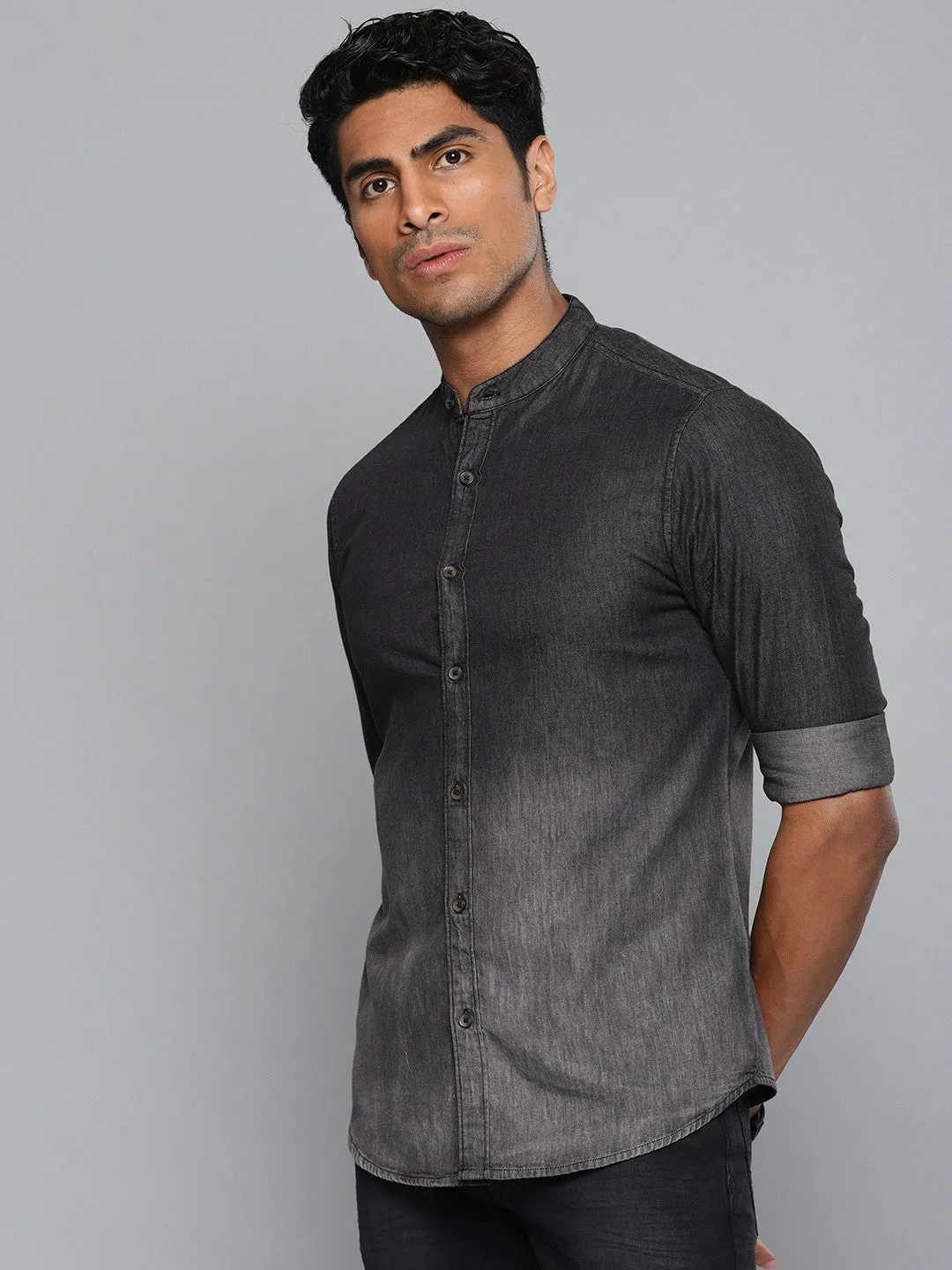 Men's Cuban Collar Regular Fit Solid Orange Casual Shirt