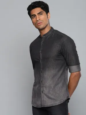 Men's Cuban Collar Regular Fit Solid Orange Casual Shirt