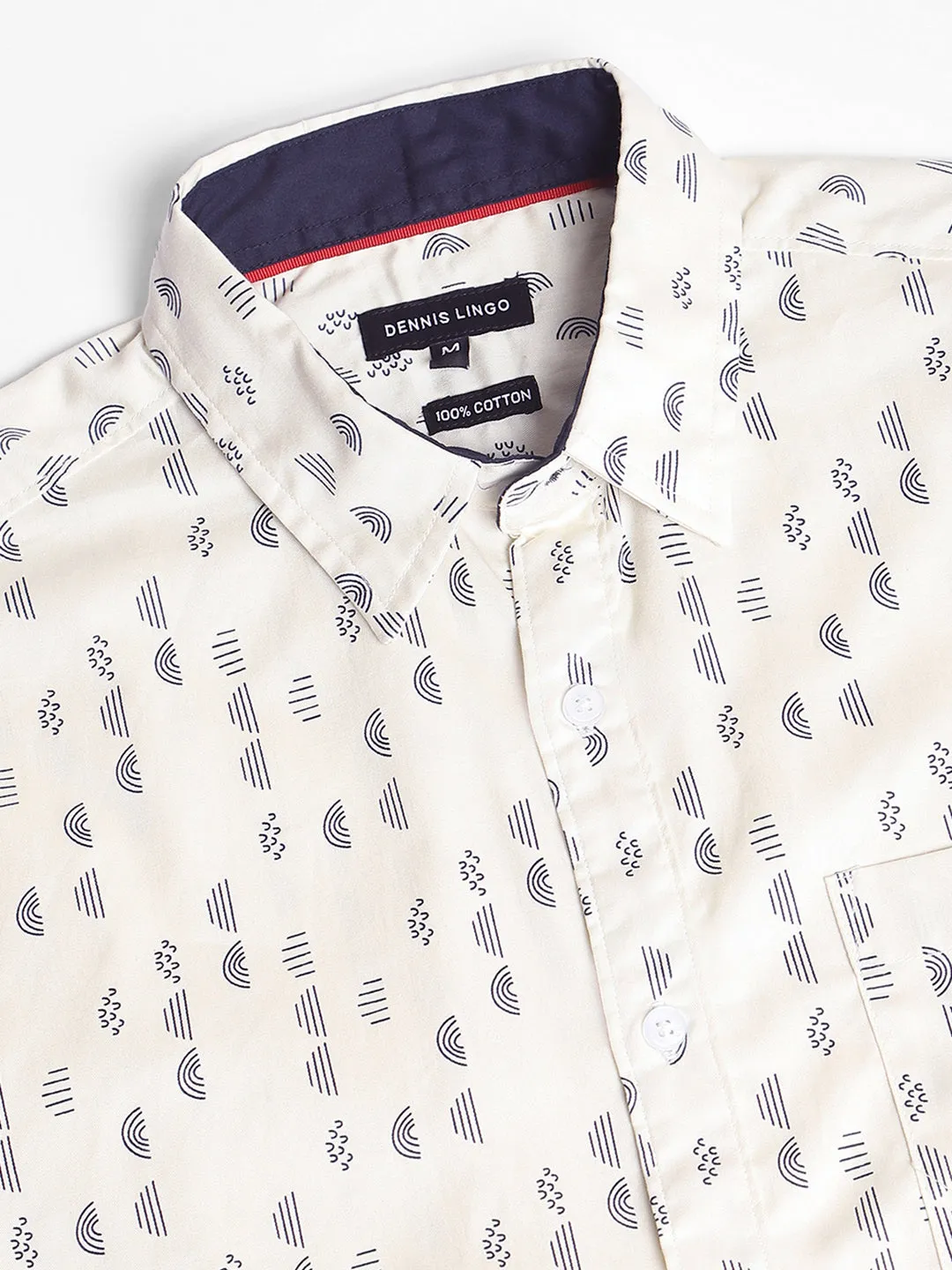 Men's Cuban Collar Regular Fit Stripes Beige Casual Shirt