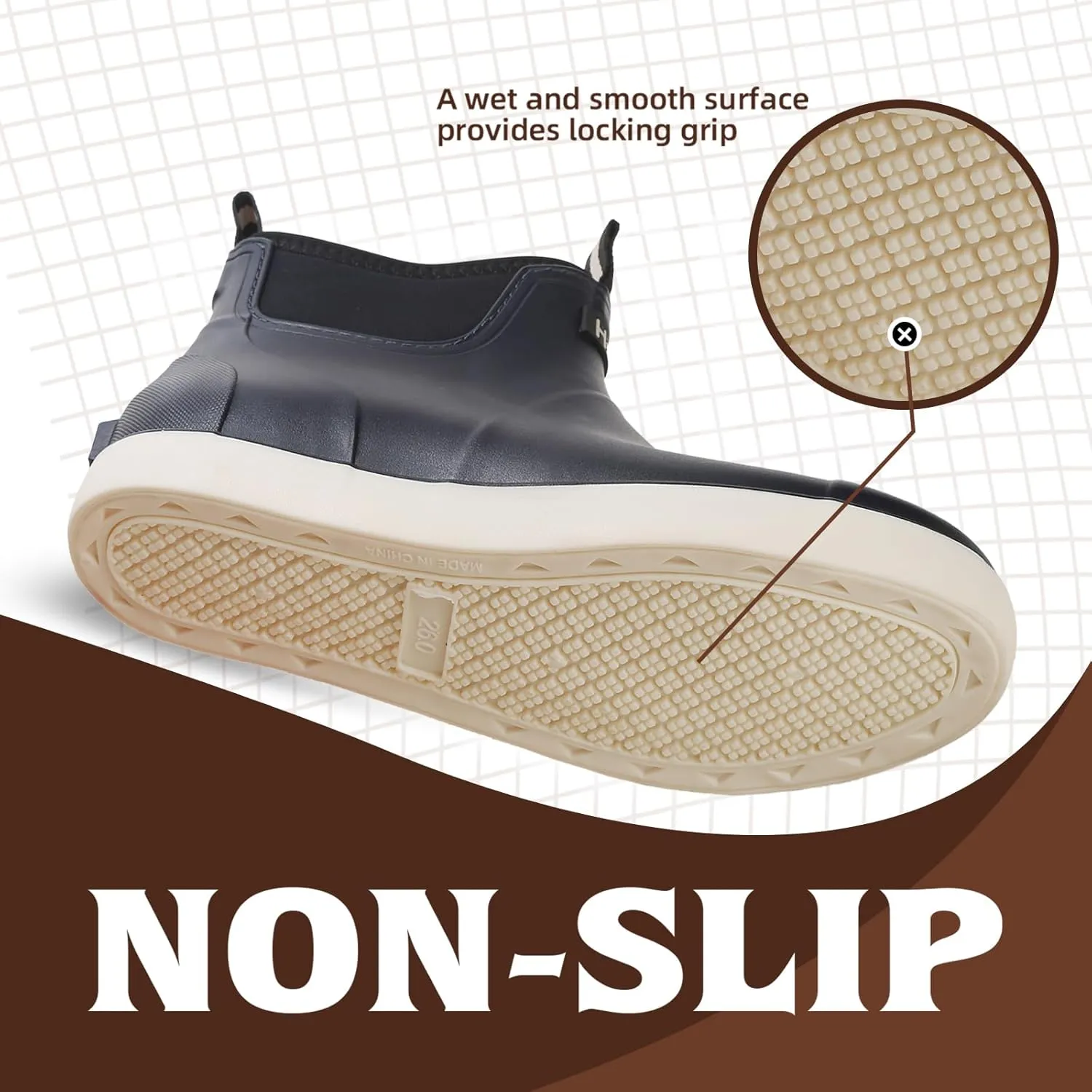 Men??s Deck Boots, Waterproof Men High Traction Fishing Boots, Lightweight Garden Rain Boots, Rubber Boots for Work Ankle, Durable Water Shoes for Boat