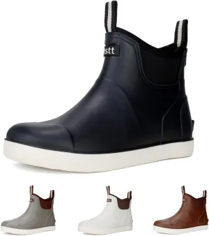Men??s Deck Boots, Waterproof Men High Traction Fishing Boots, Lightweight Garden Rain Boots, Rubber Boots for Work Ankle, Durable Water Shoes for Boat