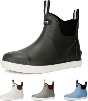 Men??s Deck Boots, Waterproof Men High Traction Fishing Boots, Lightweight Garden Rain Boots, Rubber Boots for Work Ankle, Durable Water Shoes for Boat