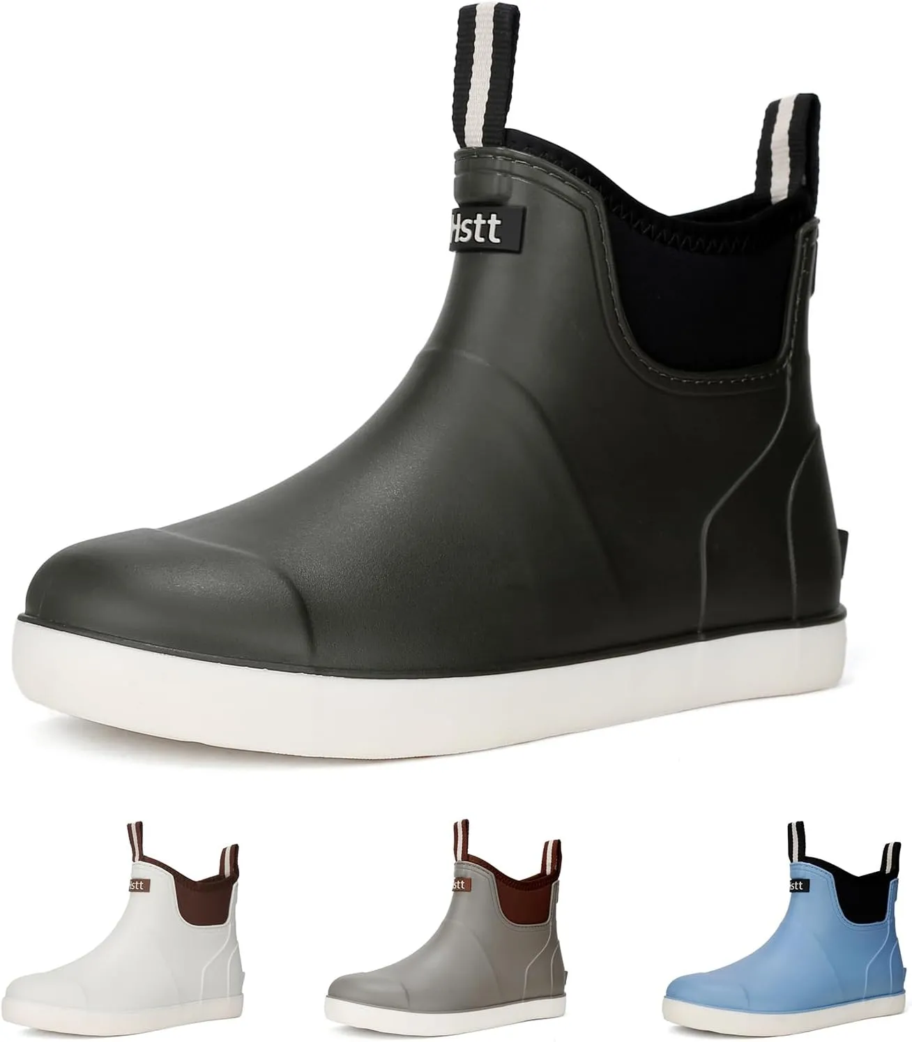Men??s Deck Boots, Waterproof Men High Traction Fishing Boots, Lightweight Garden Rain Boots, Rubber Boots for Work Ankle, Durable Water Shoes for Boat