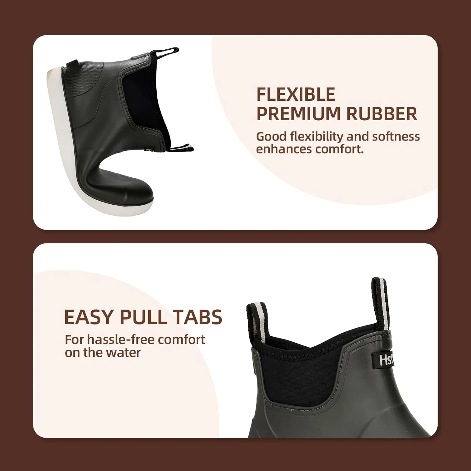 Men??s Deck Boots, Waterproof Men High Traction Fishing Boots, Lightweight Garden Rain Boots, Rubber Boots for Work Ankle, Durable Water Shoes for Boat