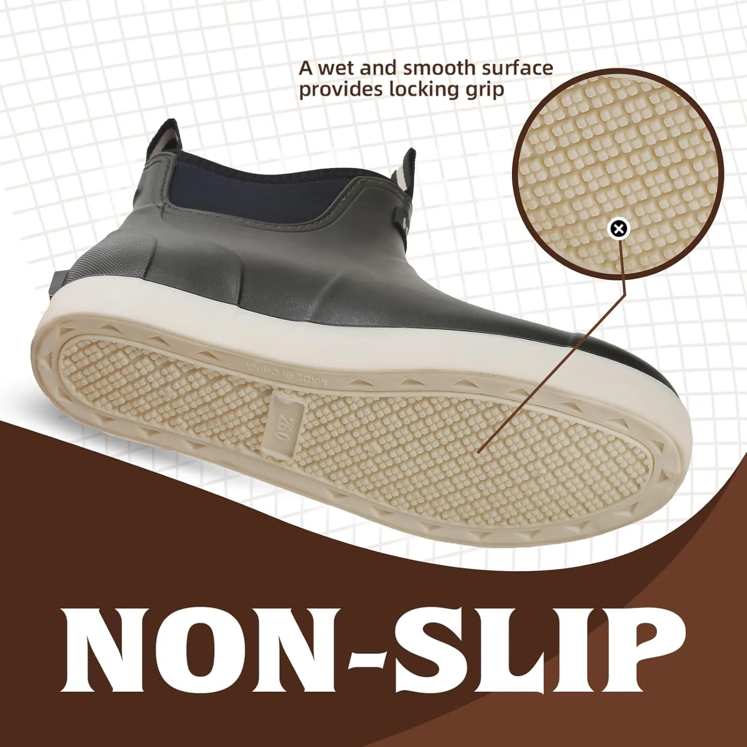 Men??s Deck Boots, Waterproof Men High Traction Fishing Boots, Lightweight Garden Rain Boots, Rubber Boots for Work Ankle, Durable Water Shoes for Boat