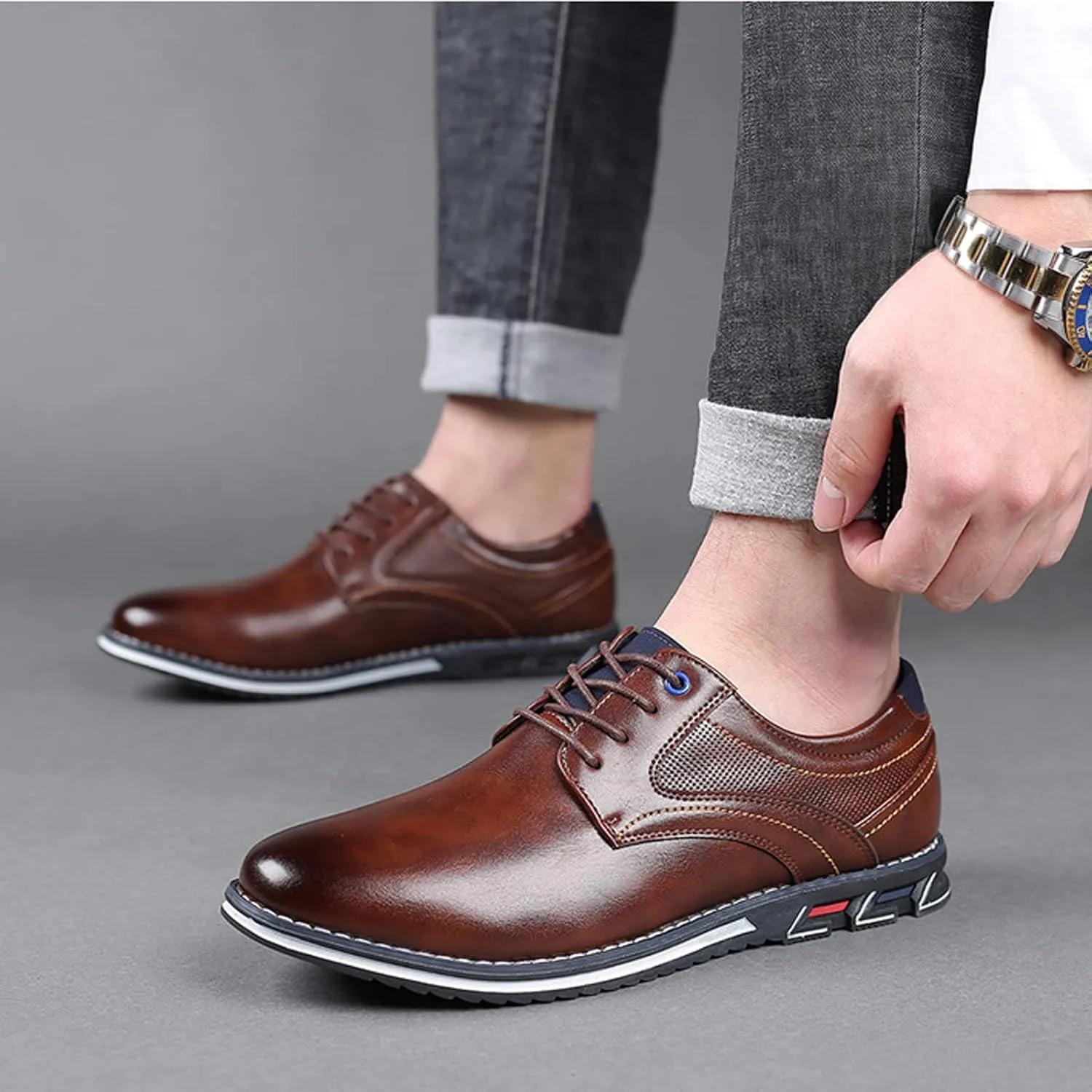 Mens Dress Shoes Casual Oxford Derby Orthopedic Leather Shoes Comfortable Walking Shoes Business Office Loafers Work Flats