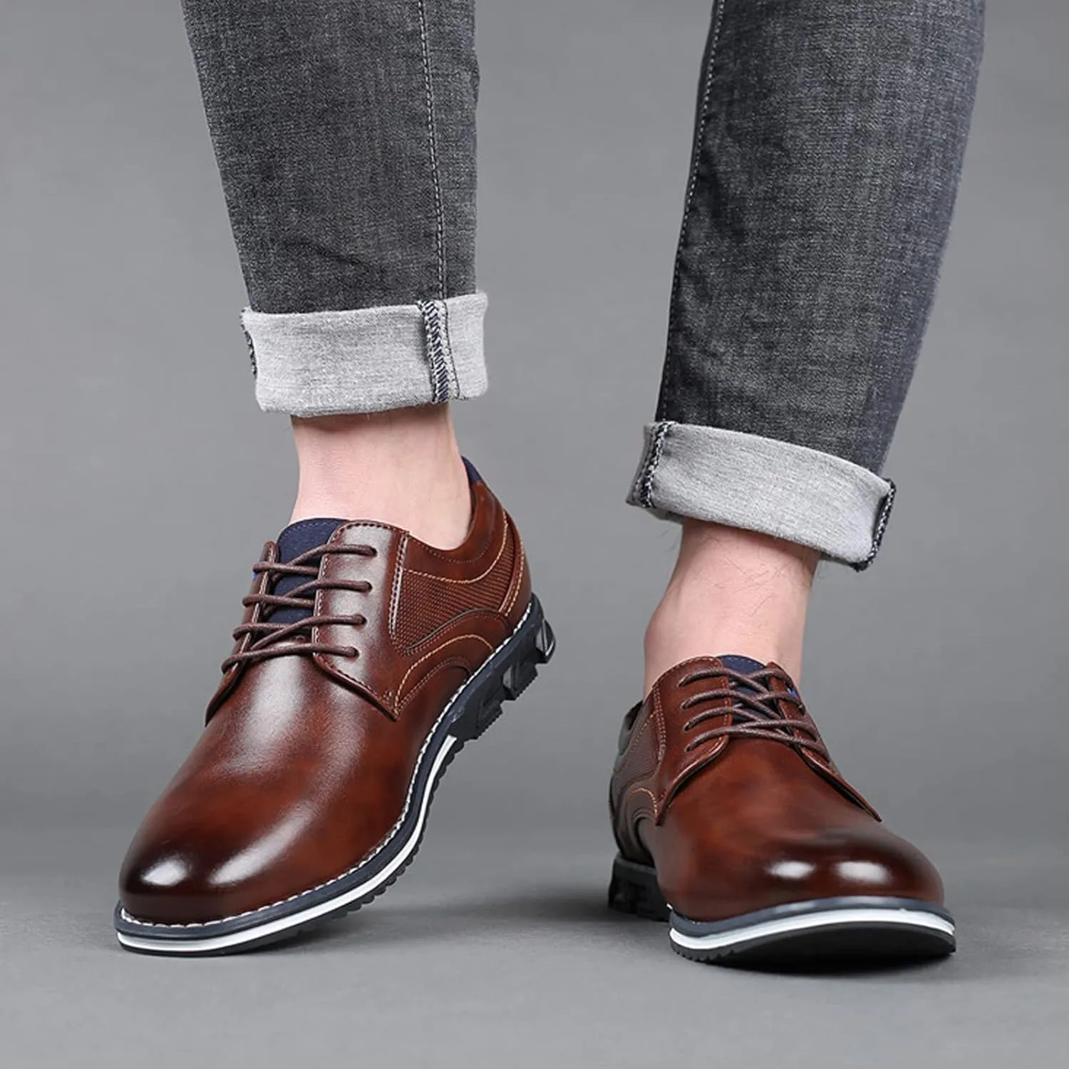 Mens Dress Shoes Casual Oxford Derby Orthopedic Leather Shoes Comfortable Walking Shoes Business Office Loafers Work Flats