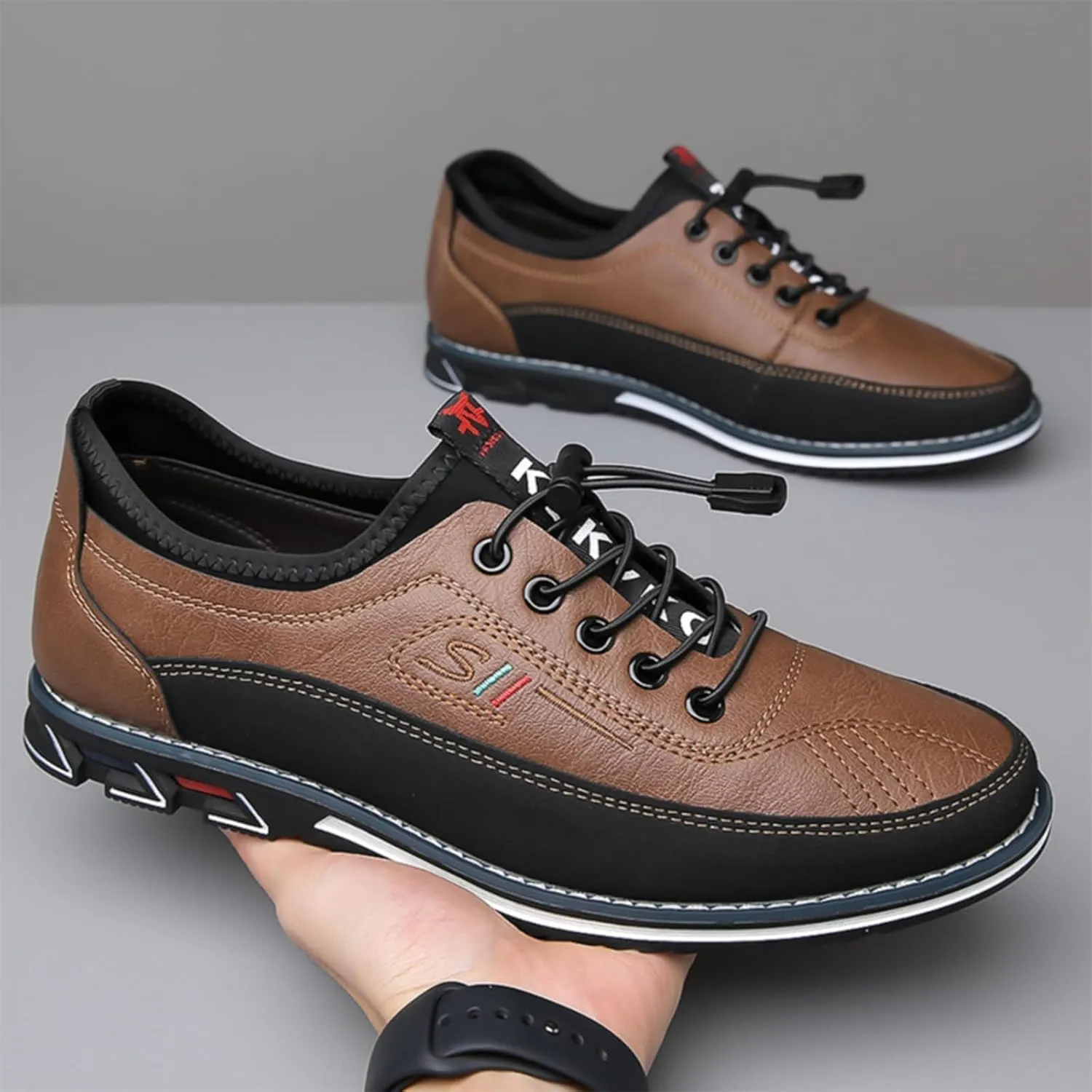 Mens Dress Shoes Casual Oxfords Lace-Up Lightweight Formal Business Shoes Leather Loafers Fashion Sneakers Driving Loafers Orange