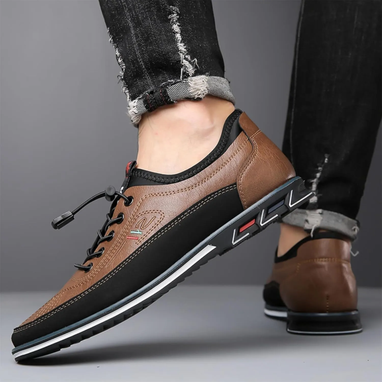 Mens Dress Shoes Casual Oxfords Lace-Up Lightweight Formal Business Shoes Leather Loafers Fashion Sneakers Driving Loafers Orange