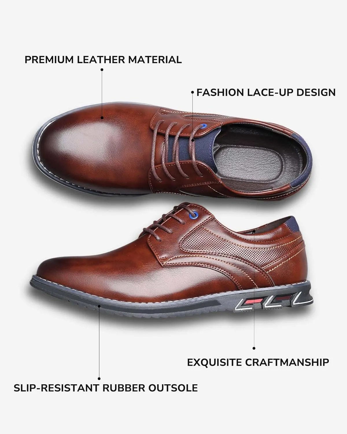 Men??s Dress Shoes No-Stripe Casual Business Oxford Derby Orthopedic Leather Shoes Comfortable Walking Shoes Office Loafers Work Flats