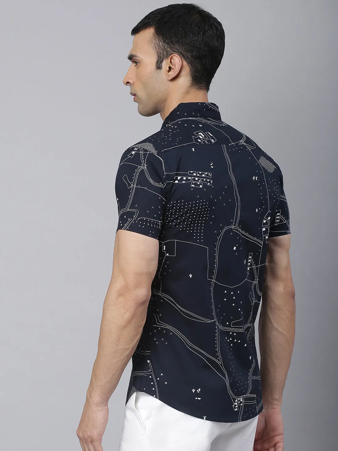 Men's Floral Print Navy Slim Fit Cotton Casual Shirt