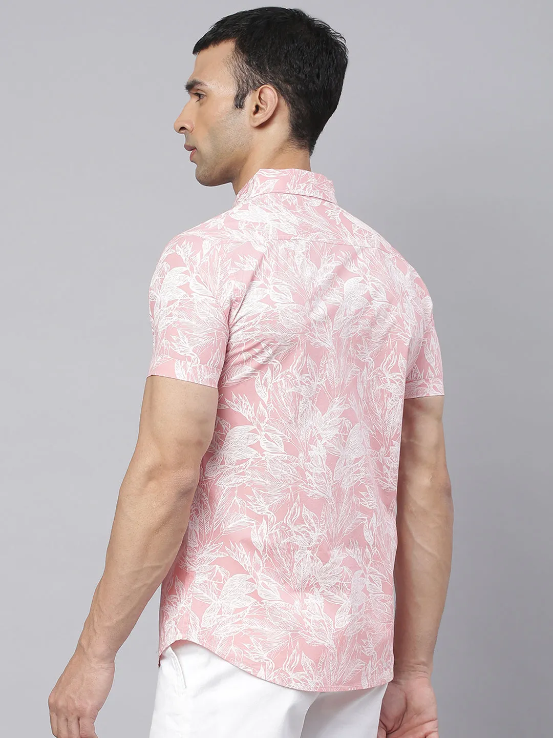 Men's Floral Print Pink Slim Fit Cotton Casual Shirt