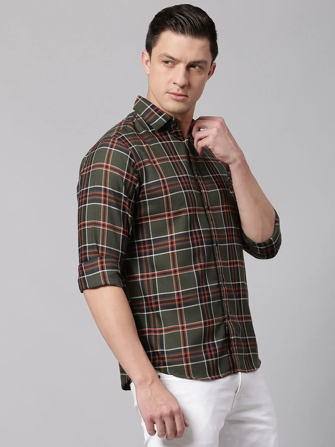 Men's Green Slim Fit Polycotton Casual Shirt