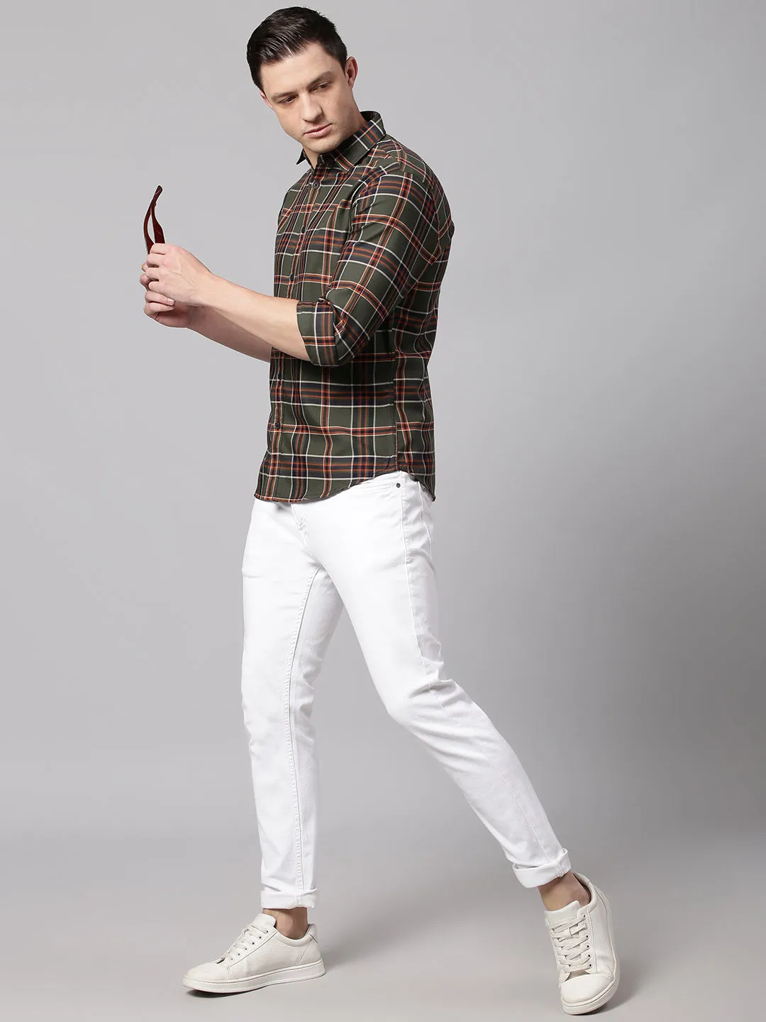 Men's Green Slim Fit Polycotton Casual Shirt