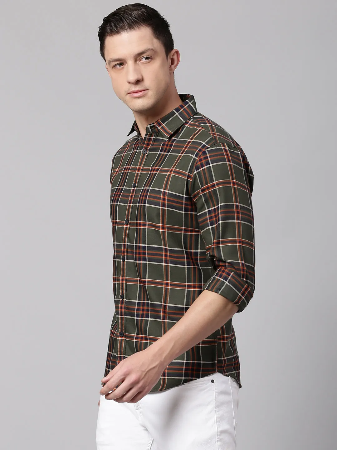 Men's Green Slim Fit Polycotton Casual Shirt