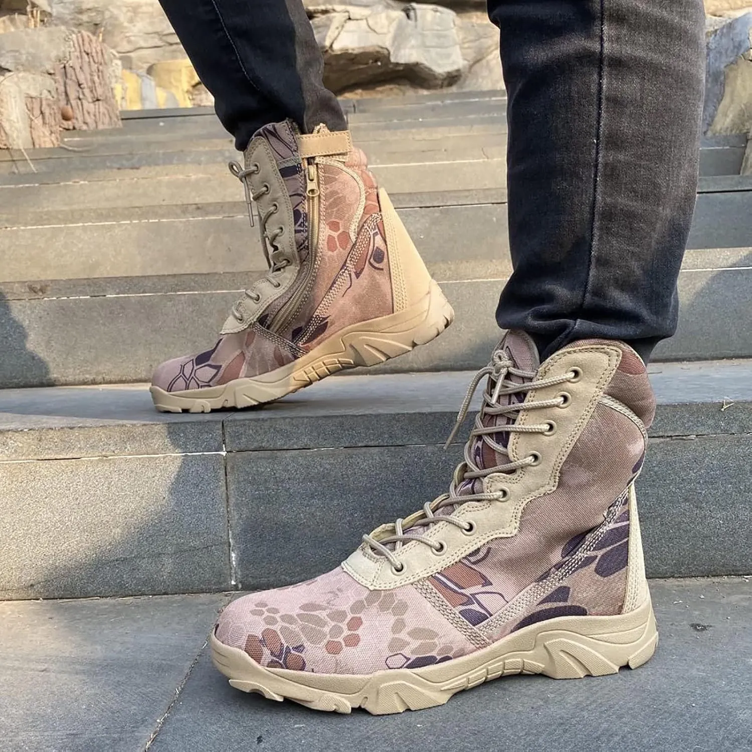 Men's Hiking Tactical Boots, Outdoor High-top Lightweight Abrasion-Resistant Military Work Shoes, for Breathable Soft and Comfortable Durable Work Boots