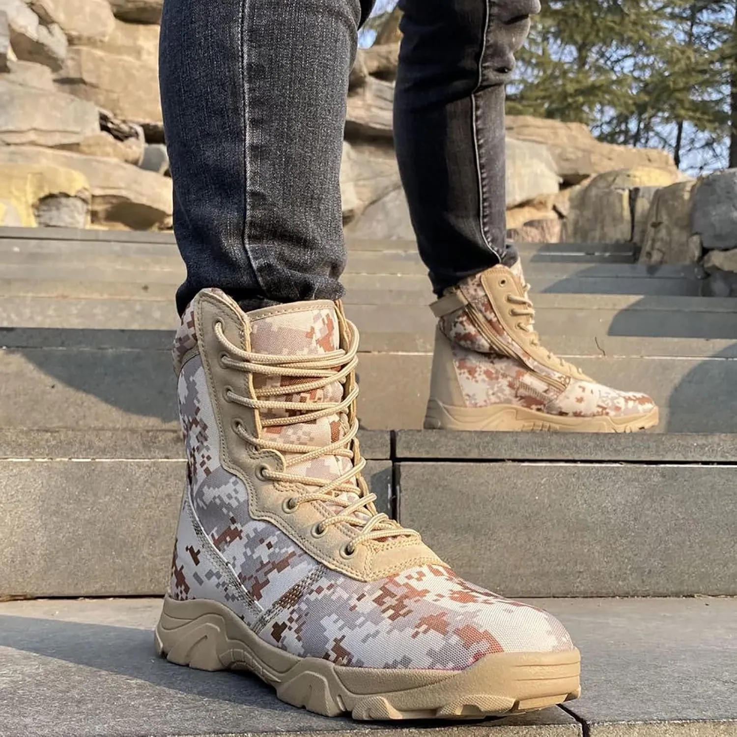 Men's Hiking Tactical Boots, Outdoor High-top Lightweight Abrasion-Resistant Military Work Shoes, for Breathable Soft and Comfortable Durable Work Boots