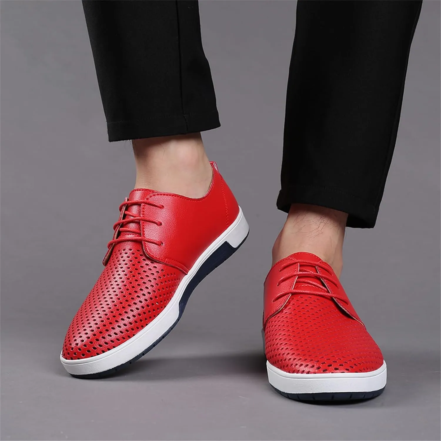 Mens Hollow Breathable Lace Up Leather Loafers Classical Round Head Derby Shoes Lightweight Flats Dress Business Oxford Shoes