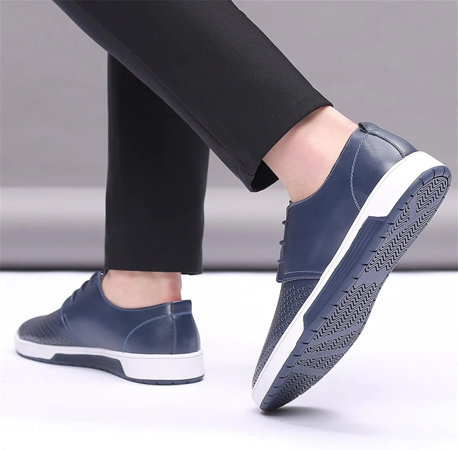 Mens Hollow Breathable Lace Up Leather Loafers Classical Round Head Derby Shoes Lightweight Flats Dress Business Oxford Shoes