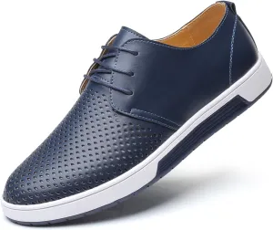Mens Hollow Breathable Lace Up Leather Loafers Classical Round Head Derby Shoes Lightweight Flats Dress Business Oxford Shoes