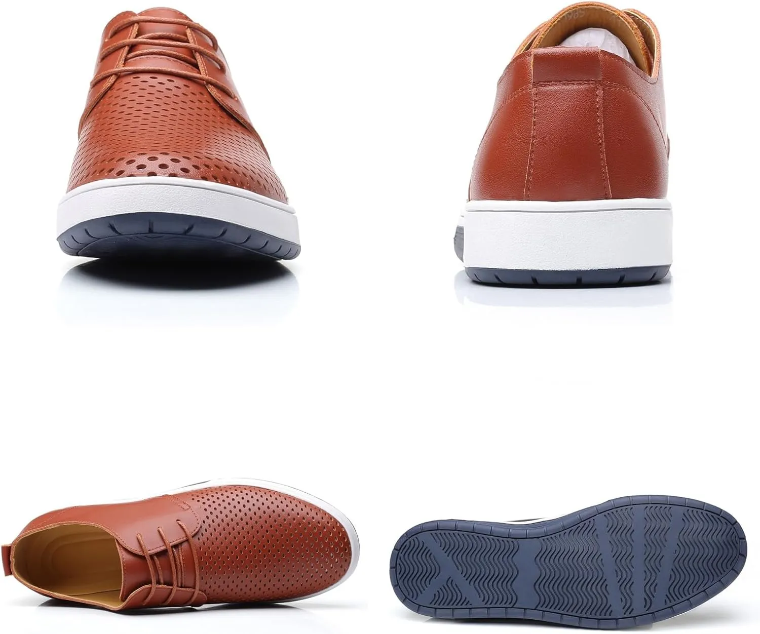 Mens Hollow Breathable Lace Up Leather Loafers Classical Round Head Derby Shoes Lightweight Flats Dress Business Oxford Shoes