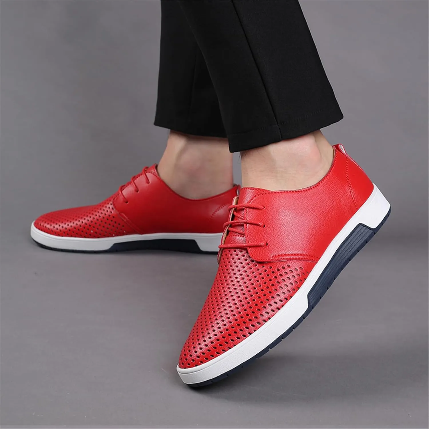 Mens Hollow Breathable Lace Up Leather Loafers Classical Round Head Derby Shoes Lightweight Flats Dress Business Oxford Shoes