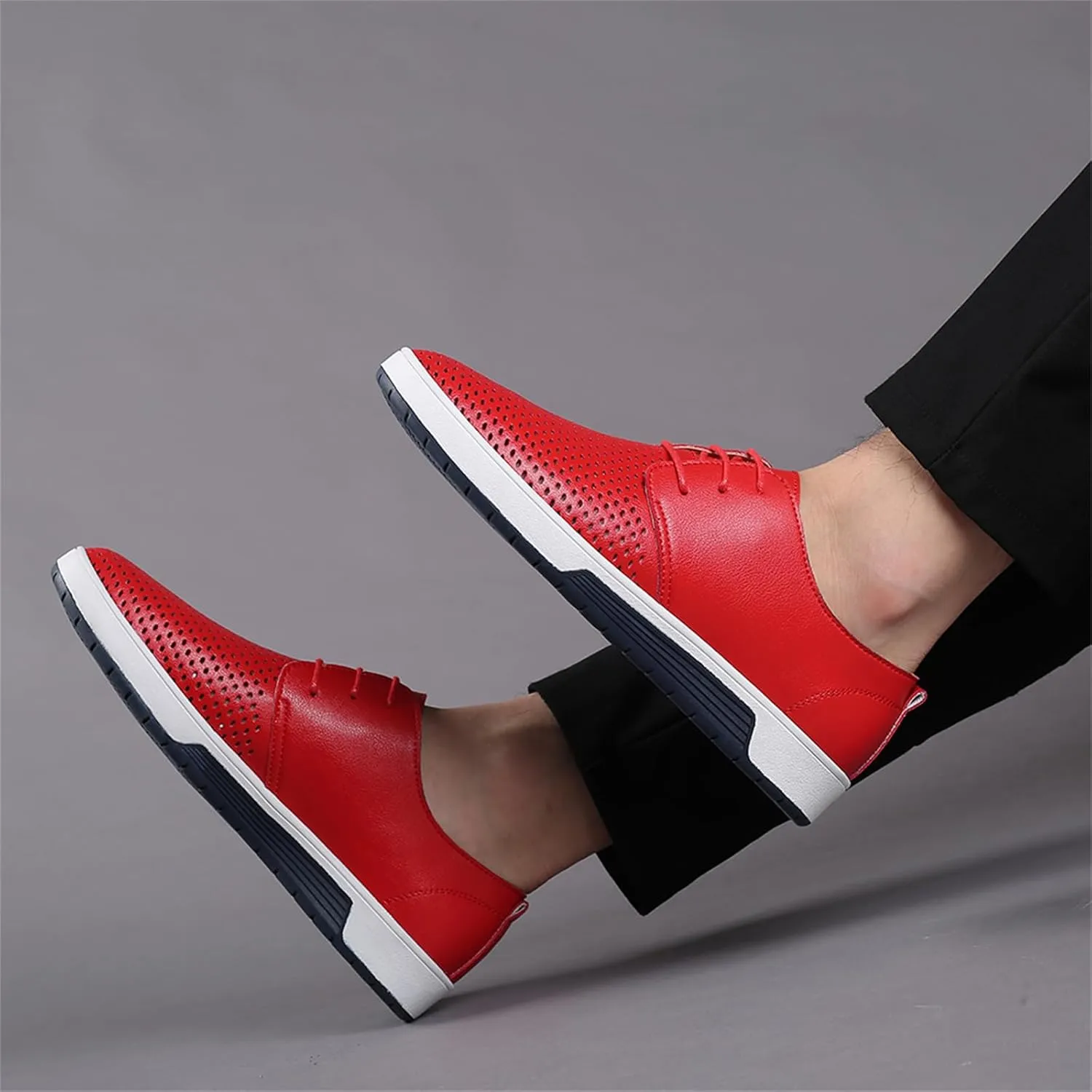 Mens Hollow Breathable Lace Up Leather Loafers Classical Round Head Derby Shoes Lightweight Flats Dress Business Oxford Shoes