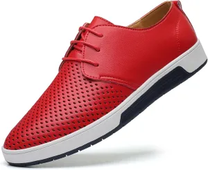 Mens Hollow Breathable Lace Up Leather Loafers Classical Round Head Derby Shoes Lightweight Flats Dress Business Oxford Shoes