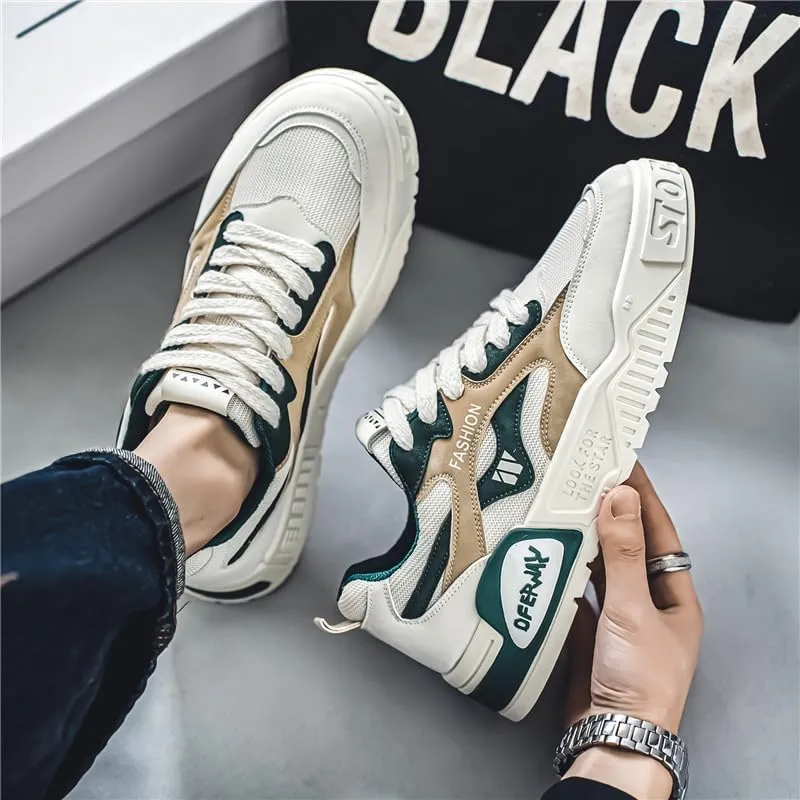 Men's Lace Up Sneakers Comfy Trendy Platform Shoes for Outdoor Walking Jogging Camping, All Seasons