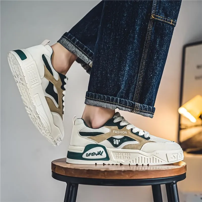 Men's Lace Up Sneakers Comfy Trendy Platform Shoes for Outdoor Walking Jogging Camping, All Seasons