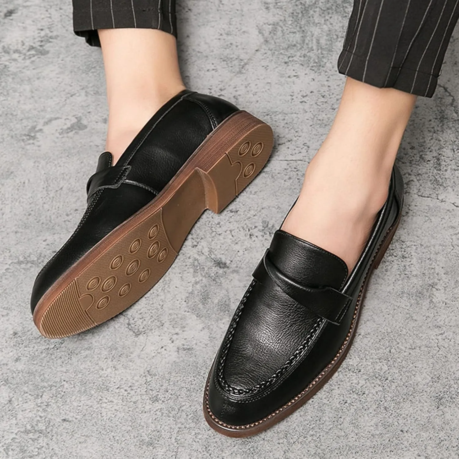 Men's Leather Penny Loafers Dress Shoes Classic Comfort Slip On Soft Sole Business Work Casual Formal Shoes Dating Derby Shoes for Men