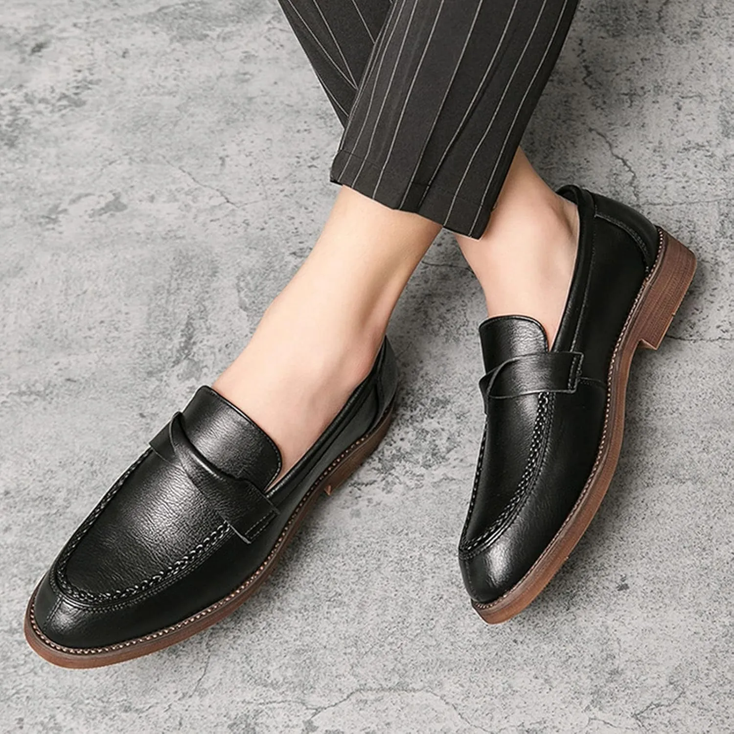 Men's Leather Penny Loafers Dress Shoes Classic Comfort Slip On Soft Sole Business Work Casual Formal Shoes Dating Derby Shoes for Men
